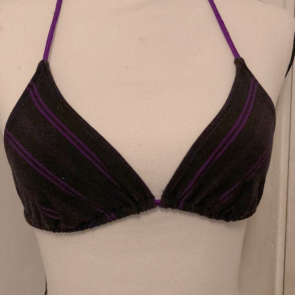 Purple and Black Striped Bikini Top and bottoms